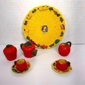 Vintage Artmark Miniature Strawberry Tea Set 10 Piece Figurine